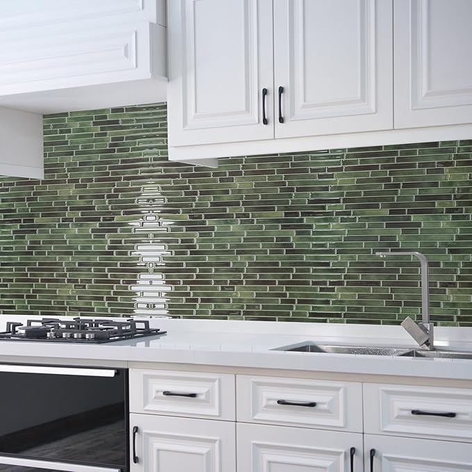 Art3d 10-Sheet Peel and Stick Backsplash Tile for Kitchen - 12”×12” Stick on Wall Tile for Kitchen Bathroom Countertop Living Room, Green