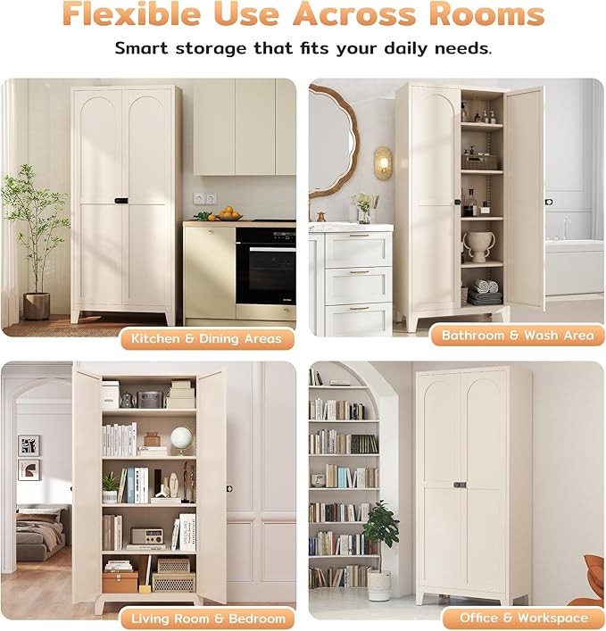 Zevemomo 70.87" Tall Metal Storage Cabinet with 3-Digit Combination Lock, Steel Pantry Cabinet with 4 Adjustable Shelves & 2 Doors, Secure Freestanding Organizer for Home, Office, Garage, Beige