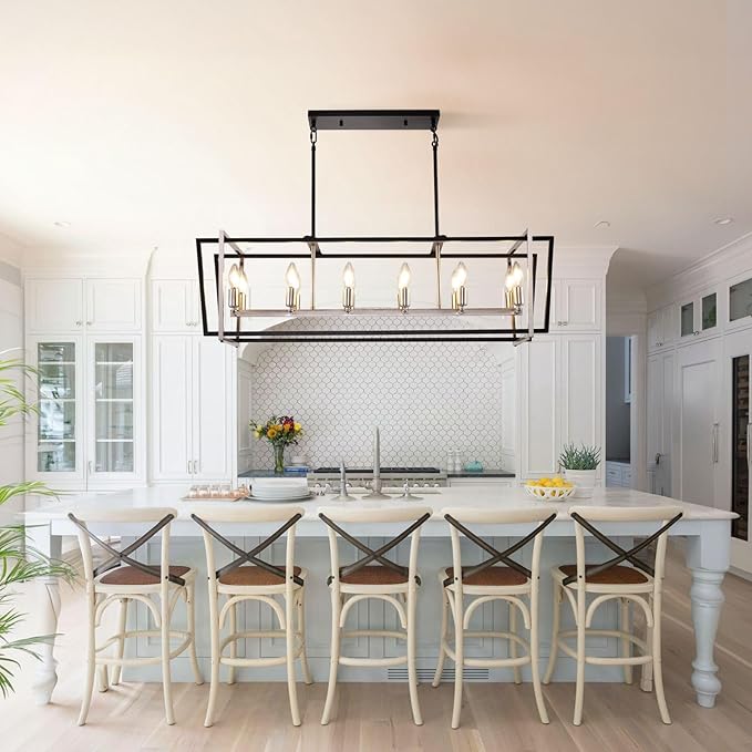 WJShome Dining Room Light Fixture/Chandelier Over Table, 12-Light Kitchen Island Lighting, 40" Hanging for Farmhouse Linear Chandeliers Modern Black and Brushed Nickel Ceiling Pendant Light Fixtures