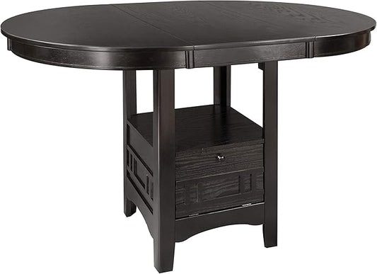 Lexicon Meyer 60 Inch Bar Table - Round Counter Height Small Kitchen Table for 2-4, Solid Wood, Oval Extendable Leaf for Small Dining Room, Storage Space, Shelf, Easy Assembly, Dark Cherry Brown