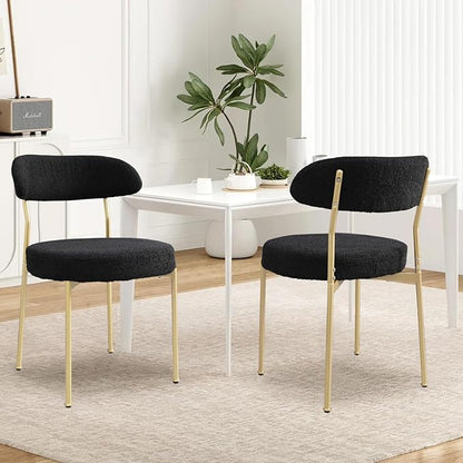 Black Boucle Dining Chair Set of 4, Modern Oval Upholstered Dining Chairs with Curved Back and Metal Leg for Dining Room,Restaurant,Kitchen Island(Gold Leg)