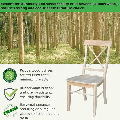 International Concepts X-Back Dining Chairs, Solid Parawood, Unfinished (Set of 2)