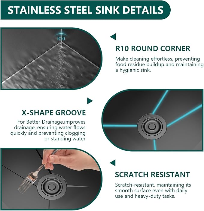 32 * 19 inch Kitchen Sink, Single Bowl Stainless Steel Sink Multifunctional Drop In Sink with Pull-Down Faucet and Multiple Accessories (Black, 3219)