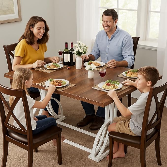 YITAHOME 70.3 Inch Modern Minimalist Dining Table for 6-8, Sturdy Wooden Table with Geometric White Metal Legs, for Dining Room, Kitchen, Conference Room