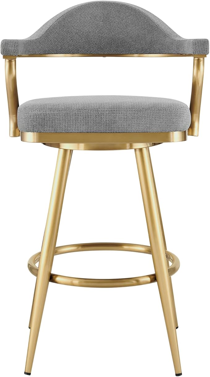 Armen Living Justin Modern Farmhouse 30" Seat Height Swivel Bar Stool with Anchor Gray Fabric and Gold Brushed Stainless Steel Legs for Kitchen Island Counter