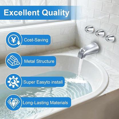 Tub Shower Trim Kit, Shower Knob 3 Piece and Bath Tub Spout, for Price/Pfister Verve and 3 Handle Tub Faucet, for 1/2" Copper Connection, 1/2" and 3/4" Male Thread Connection (Chrome)