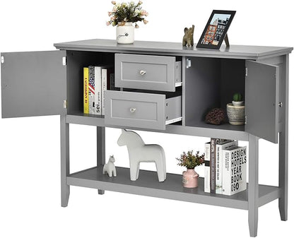 Giantex Buffet Sideboard, Wood Storage Cabinet, Console Table with Storage Shelf, 2 Drawers and Cabinets, Living Room Kitchen Dining Room Furniture, Wood Buffet Server (Grey)