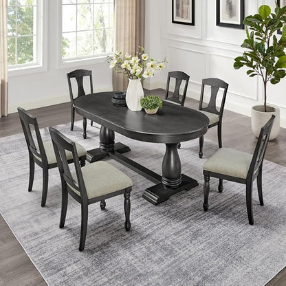 Mid-Century Modern Extendable Dining Table for 4-8, Expandable Space-Saving Kitchen Table with Leaf, Heavy-Duty Wood Finish Furniture for Dining Room, Small Apartment & Family Gatherings (Black)