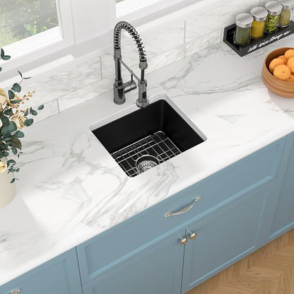 Sarlai 18 Black Kitchen Sink Granite Composite - 18 x 16 inch Bar Prep Sink Black Granite Composite Quartz Undermount Single Bowl Rectangular RV Camper Sinks Basin