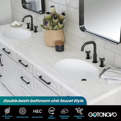 gotonovo 8 inch Widespread 3 Hole Bathroom Sink Faucet,2 Cross Handle Vanity Faucet Deck Mount Basin for Bathroom Sink 360° Swivel Spout with Pop Up Drain Matte Black