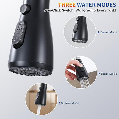 Matte Black Kitchen Faucets with Pull Down Sprayer, High Arc Single Handle Stainless Steel 1 or 3 Hole Utility Modern Faucet for Kitchen Sink, Suitable for Bar Laundry RV Farmhouse Camper