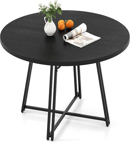 Giantex 47-inches Round Dining Table for 4-6 People, Kitchen Table with Metal Supporting Legs & Cross Base, Circle Dinner Tables for Dinette, Restaurant, Living Room, Dining Room (Black)