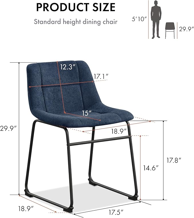 Furniture of America Veradis Modern Bentwood Dining Chairs Set of 2, Chenille Fabric Stool with Back and Metal Frame, Comfortable Upholstered Seating for Kitchen, Living Room, Blue, 30 inch