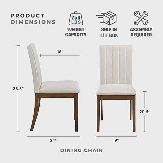 Lexicon Kitchen & Dining Room Chairs, Dining Chairs Set of 2, Fabric Upholstered Dining Chairs, Rubberwood Armless Dining Chairs, Modern Dining Chair, Easy Assembly, Chestnut/Beige
