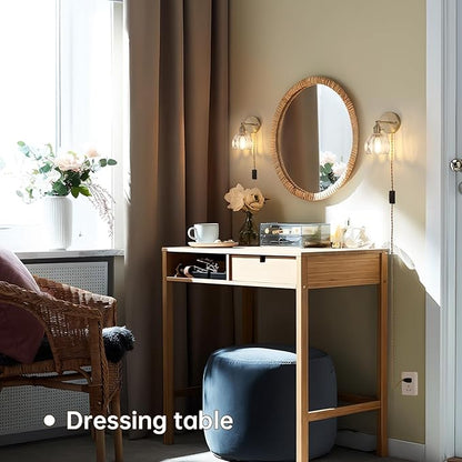 Shenmoyl Plug in Wall Sconce, Transparent Tulip Glass Lampshade Wall Light Plugin Corded for Bedside Bedroom Doorway
