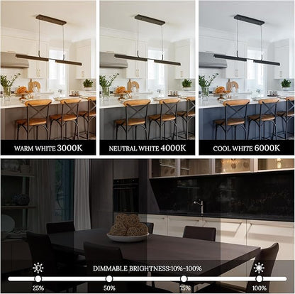 Modern Black Linear LED Pendant Light with Remote Control, 45" 16W 3-Color Temp Stepless Dimmable Island Pendant Lights, Hanging Adjustable Minimalist Pendant for Dining Room Kitchen Bar
