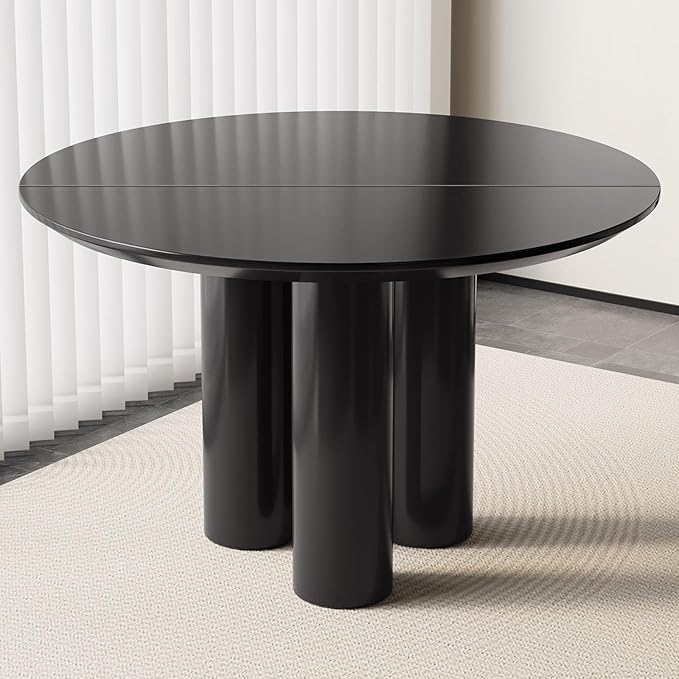 Guyii 46.06" Black Dining Table, Modern Round Kitchen Table, Indoor End Table for Kitchen, Bar, Living Room, Small Space, Easy Assembly, Table Only