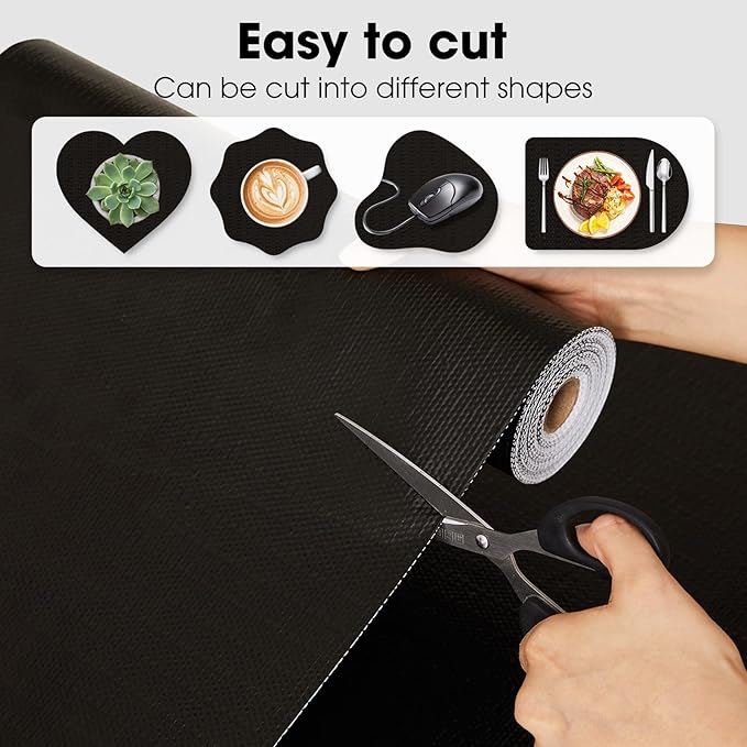 Drawer and Shelf Liner, Non-Slip Kitchen Cabinet Liners Non-Adhesive Thick Strong Grip Waterproof Washable Mats Protect Dresser Shelves Cupboard Bathroom Cabinets, Black, 18 in X 10 FT
