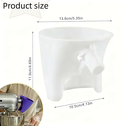 Flour Funnel for KitchenAid Mixer 5 Qt, Anti-Splash Attachment for Tilt-Head Stand Mixer 4.5 & 5 Quart (KSM150), Dishwasher Safe No-Mess Baking Tool, Easy Pour Accessory (White)