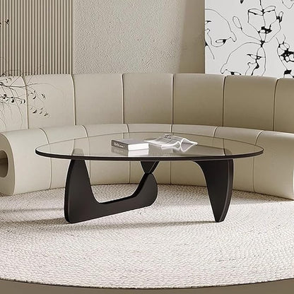 Mid Century Modern Glass Coffee Table, Coffee Table for Living Room, Noguchi Coffee Tables,Suitable for Bedroom Living Room Reception Office Tables (Black/Transparent, ML)