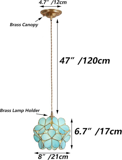 Bieye L10747 Petals Tiffany Style Stained Glass Ceiling Pendant Light with 8-inch Wide Lampshade (Sky Blue, 8" Cherry Blossom)