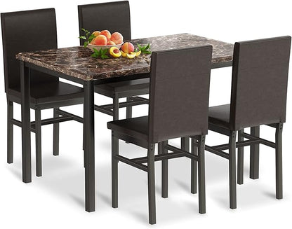 tantohom Dining Table Set for 4, Space Saving Kitchen Table and Chairs Set of 4, 5 Piece Modern Dining Room Table Set with Faux Marble Top and PU Leather Chairs for Small Space, Apartment