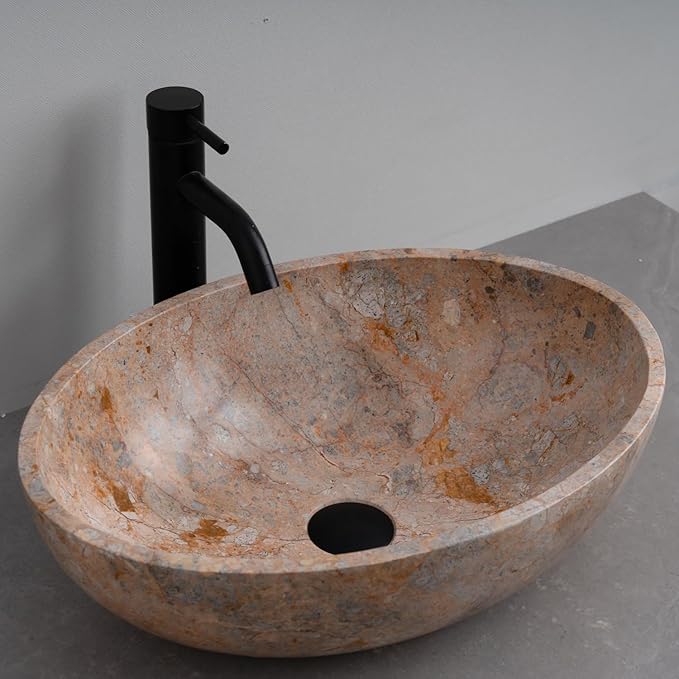 Oval-Shaped Golden Marble Stone Vessel Sink - 20x15x6 in