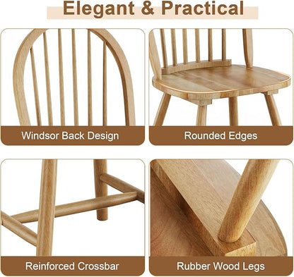 Safeplus 18" Oak Dining Chairs Set of 2, Wood Windsor Chair with Spindle Back for Country Farmhouse Kitchen Island