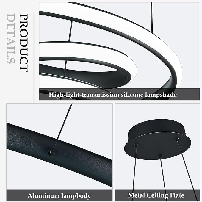 Modern Pendant Lights Black Pendant Light Irregular Streamline LED Chandelier Adjustable Height Pendant Lighting for Kitchen Island Dining Room Bedroom Living Room Corridor Hallway Foyer
