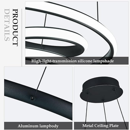 Modern Pendant Lights Black Pendant Light Irregular Streamline LED Chandelier Adjustable Height Pendant Lighting for Kitchen Island Dining Room Bedroom Living Room Corridor Hallway Foyer