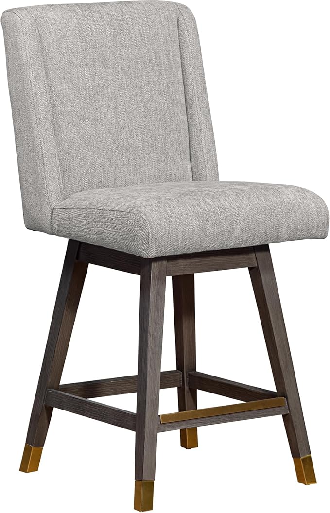 Armen Living Stancoste Modern Farmhouse 26" Seat Height Swivel Bar Stool for Kitchen Island Counter in Gray Oak Wood with Mocha Fabric