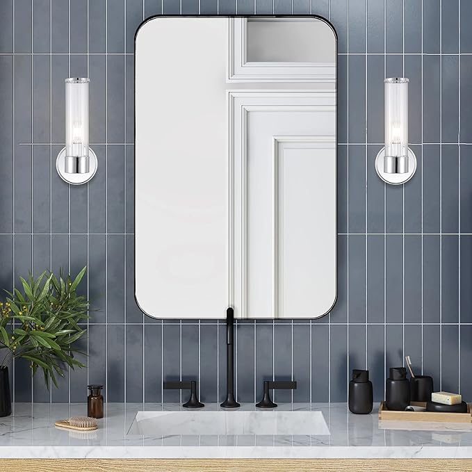 JONATHAN Y 6" Chrome 1-Light Modern Mid-Century LED Vanity Light Sconce for Bathroom, Hallway, Bedroom Wall Mounted Fixture with Striped Clear Glass Shade, LED Bulb Included JYL3537A