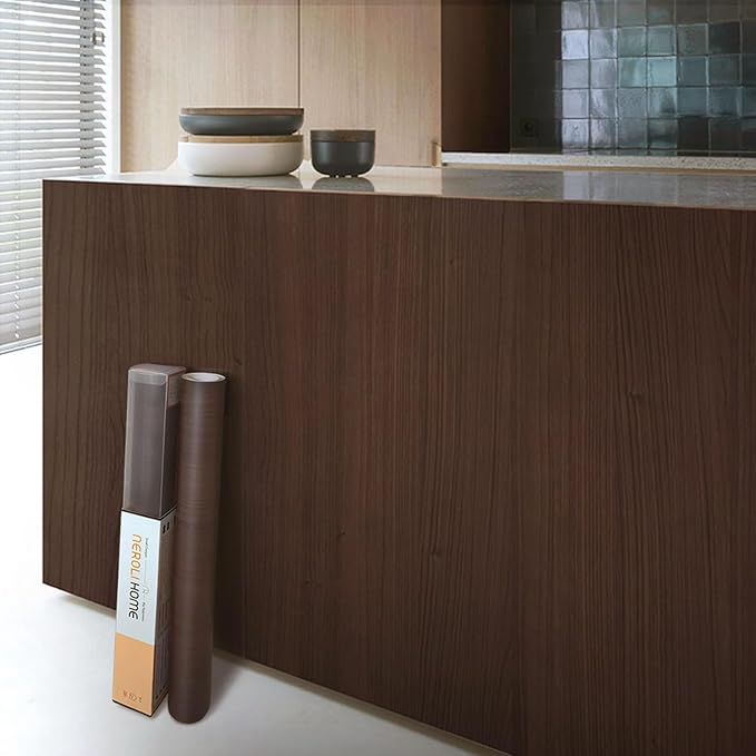 Deep Espresso Dark Walnut Wood Contact Paper - 17.3" x 118" Matte Thick Vinyl Wrap, Peel and Stick Waterproof Wallpaper for Kitchen Cabinets & Furniture DIY