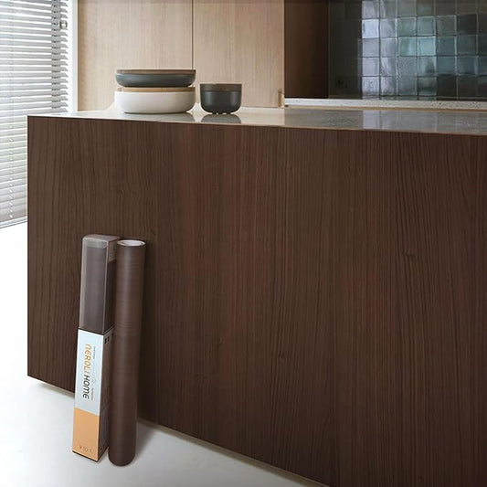 17.3" x 197" Deep Dark Walnut Wood Grain Contact Paper - Thick Waterproof Peel and Stick Vinyl Wrap for Furniture & Cabinets, Matte Smooth Finish Decorative Film