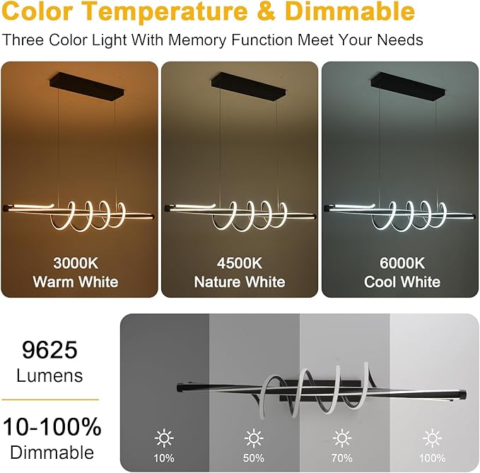 Led Chandelier,Dimmable Modern Led Chandelier for Dining Room Light Fixture with Remote,Led Pendant Light Kitchen Island Lighting Color Changing 3000K-6500K Hanging Ceiling light for Living Room