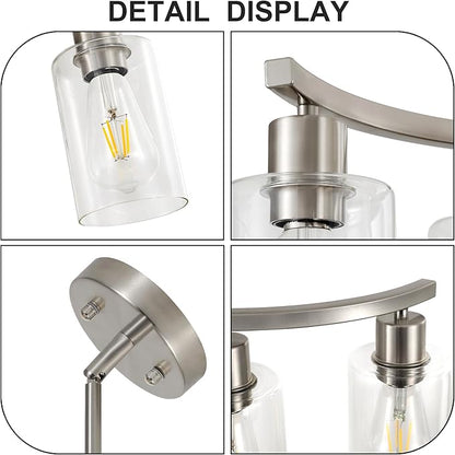 3 Light Brushed Nickel Dining Room Light Fixture,Modern Kitchen Chandeliers Over Table，Adjustable Height Industrial Hanging Pendant Lights for Kitchen Island with Glass Shade