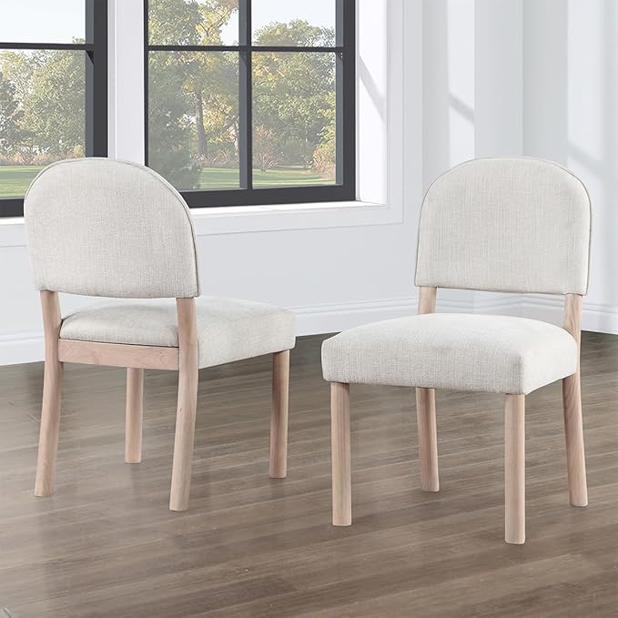 Farmhouse Dining Chairs Set of 2 - Upholstered Mid Century Armless Side Chairs with Back, Durable Polyester Fabric for Kitchen Island, Living Room, Restaurant