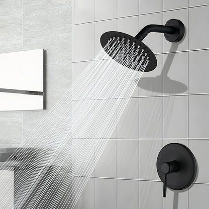 Matte Black Shower Faucet Set with 6 Inch Rainfall Showerhead, Shower Valve Kit for Bathroom Stainless Steel Black Showerhead and Handle Set