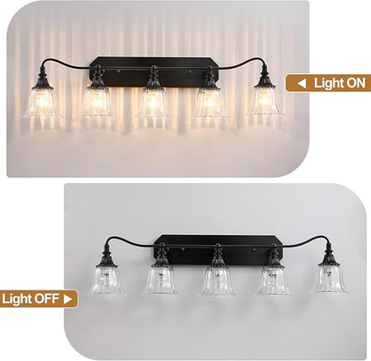 LmnLvn Bathroom Vanity Black Vintage Light Fixture, 5 Lights Bathroom Lighting Matte Antique Brass Finish with Crystal Glass Shade, Black Vintage Vanity Light