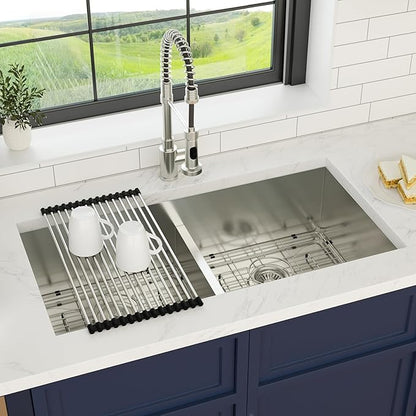 36 Inch Undermount Double Bowl Kitchen Sink 16 Gague 304 Stainless Steel Double Handmade Sinks 50/50 Large Deep Double Bowl Sinks 36"x19"x10"