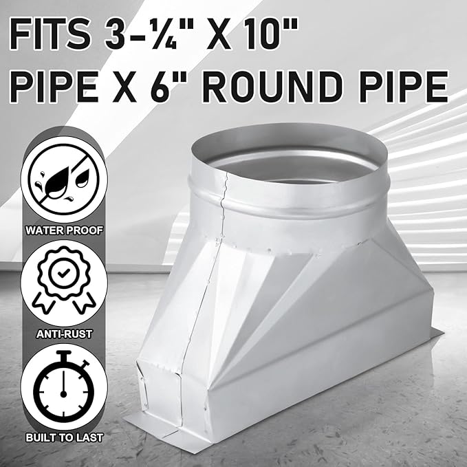 Tandefio 6" Dia Rectangular to Round Duct Transition 3-1/4" x 10" to 6" Galvanized Transition to Round HVAC Duct Adapter Microwave Vent Kit for Range Hood, Exhaust Vent