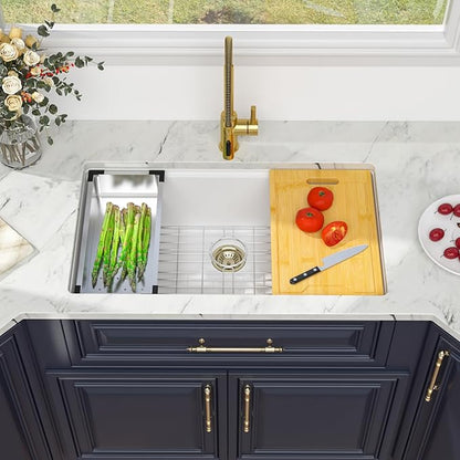 Kichae White Undermount Kitchen Sink 32 inch - 32 x 19 Granite Composite White Undermount Kitchen Sink Quartz Workstation Sinks