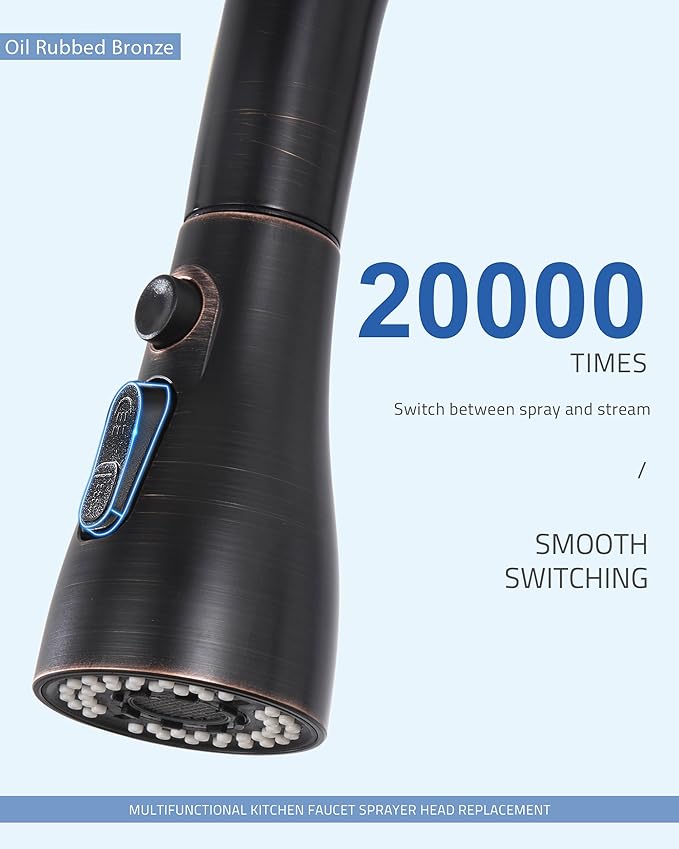 Metal Kitchen Faucet Head Replacement - with 15 Adapters, Pull Down Spray Head for Kitchen Faucet, 3 Function Sprayer Nozzle Stainless Steel, Oil Rubbed Bronze