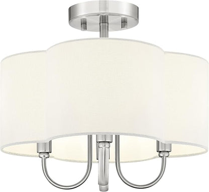 4-Light Semi Flush Mount Ceiling Light, 13.5" Vintage Light Fixtures Ceiling Mount with Fabric Shade in Quatrefoil for Kitchen Entryway Hallway Bedroom, Brushed Nickel, SM179-BN
