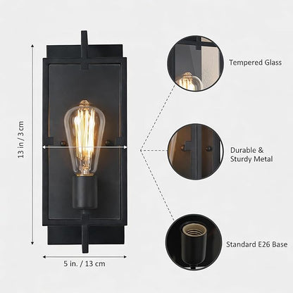 1-Light Bathroom Light Fixture, Matte Black Vanity Lights Wall Sconce with Clear Glass Shade, Indoor Wall Lamp with E26 Base for Mirror Living Room Bedroom Hallway