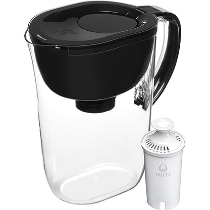 Brita Large 10-Cup Water Filter Pitcher, WQA NSF/ANSI Certified, Removes Chlorine Taste & Odor, Reduces Zinc, Copper & Mercury, 1 Standard Filter, Lasts 2 Months, Black
