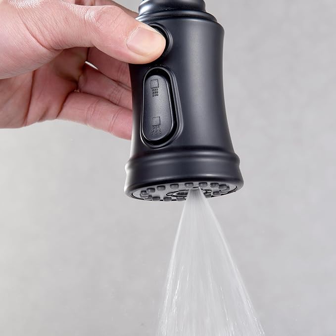 SUMERAIN Stainless Steel Matte Black Kitchen Sink Faucets with Pull Down Sprayer and 10" Deck Plate Single Lever