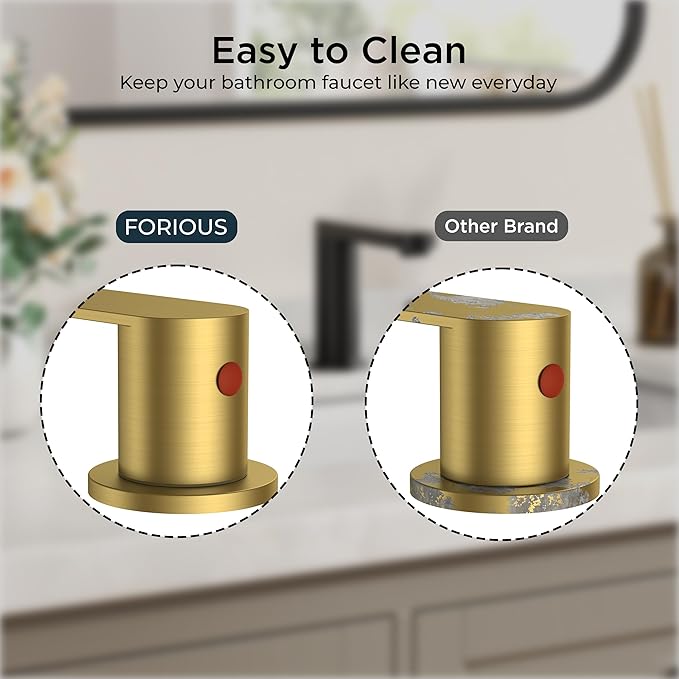 FORIOUS Brushed Gold Bathroom Faucets 3 Hole, 8 Inch Widespread Bathroom Sink Faucet with Pop-up Drain and cUPC Supply Lines for Basin, Vanity, Laundry Room, Restroom and RV
