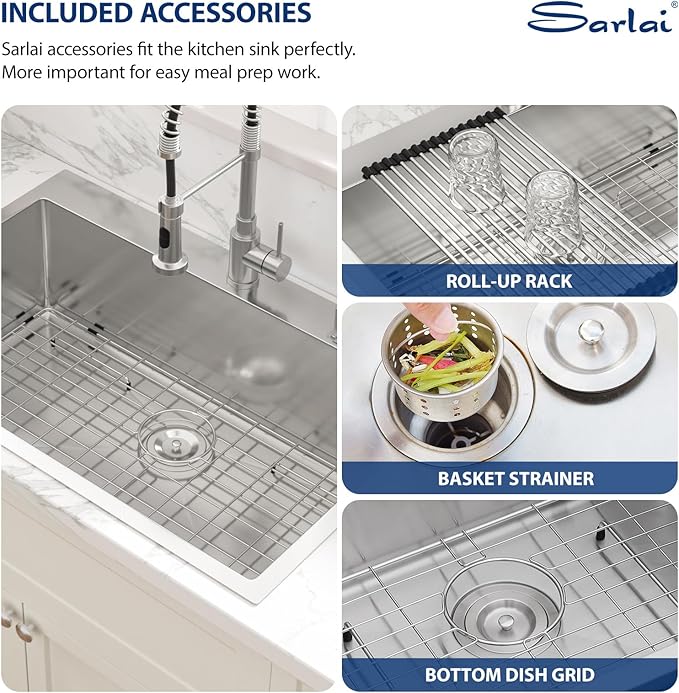 Sarlai 33 Kitchen Sink Drop In - 33 x 22 Inch Kitchen Sink Drop In Stainless Steel Topmount 16 Gauge Deep Single Bowl Above Counter Sinks Basin