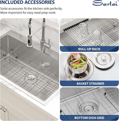 Sarlai 33 Kitchen Sink Drop In - 33 x 22 Inch Kitchen Sink Drop In Stainless Steel Topmount 16 Gauge Deep Single Bowl Above Counter Sinks Basin